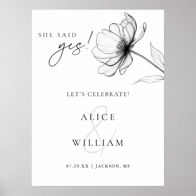 She Said Yes Elegant Floral Engagement Party Sign (Front)