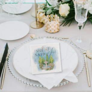 She Said Yes! Elegant Fountain doves flowers Napkin