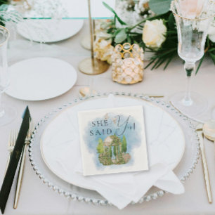 She Said Yes! Elegant Gazebo doves flowers Napkin