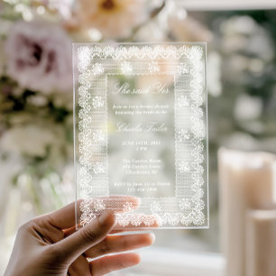 She Said Yes Elegant White Lace Bridal Shower Acrylic Invitations