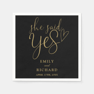 She Said Yes Engagement Party Black And Gold Napkin
