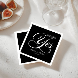 She Said Yes Engagement Party Black Napkin