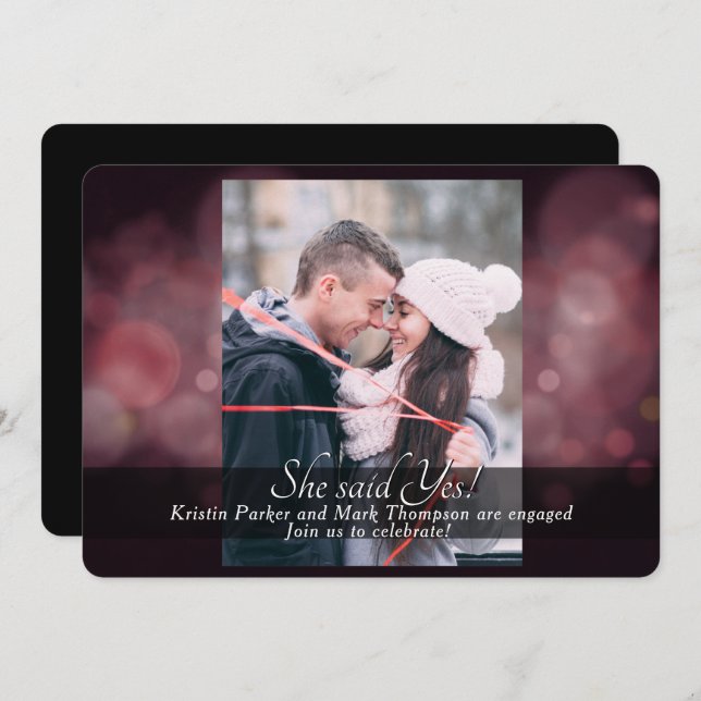 She Said Yes Engagement Party Burgundy Invitation (Front/Back)
