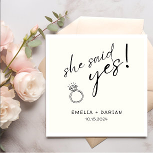 She Said Yes Engagement Party Dusty Black Napkin