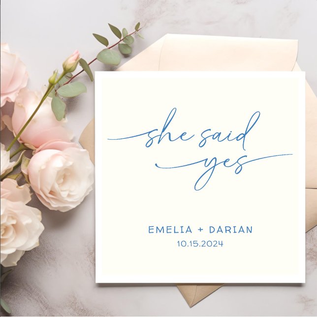 She Said Yes Engagement Party Dusty Blue Napkin (Creator Uploaded)