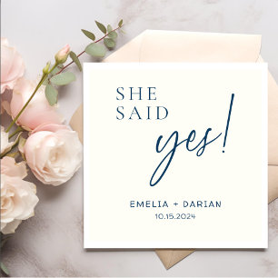 She Said Yes Engagement Party Dusty Navy Napkin