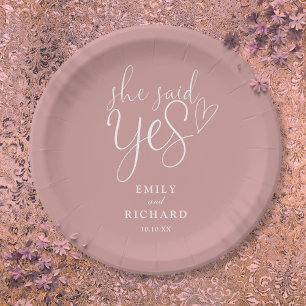 She Said Yes Engagement Party Dusty Rose Pink Paper Plate