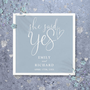 She Said Yes Engagement Party Elegant Dusty Blue Napkin