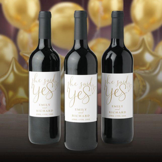 She Said Yes Engagement Party Elegant Gold Wine Label (Creator Uploaded)