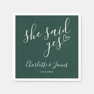 She Said Yes Engagement Party Emerald Green Napkin