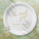 She Said Yes Engagement Party Gold Heart Paper Plate<br><div class="desc">These stylish gold "she said yes" engagement party plates can be personalised with your engagement party details. Designed by Thisisnotme©</div>