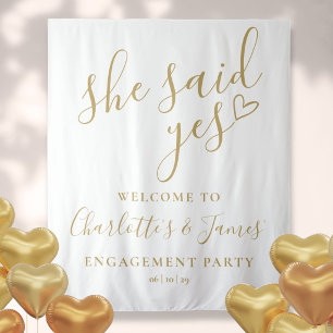 She Said Yes Engagement Party Gold Photo Backdrop Tapestry