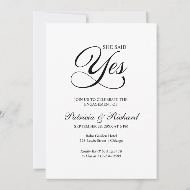 She Said Yes Engagement Party Invitation (Front)