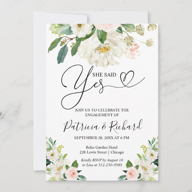 She Said Yes Engagement Party Invitation Floral (Front)
