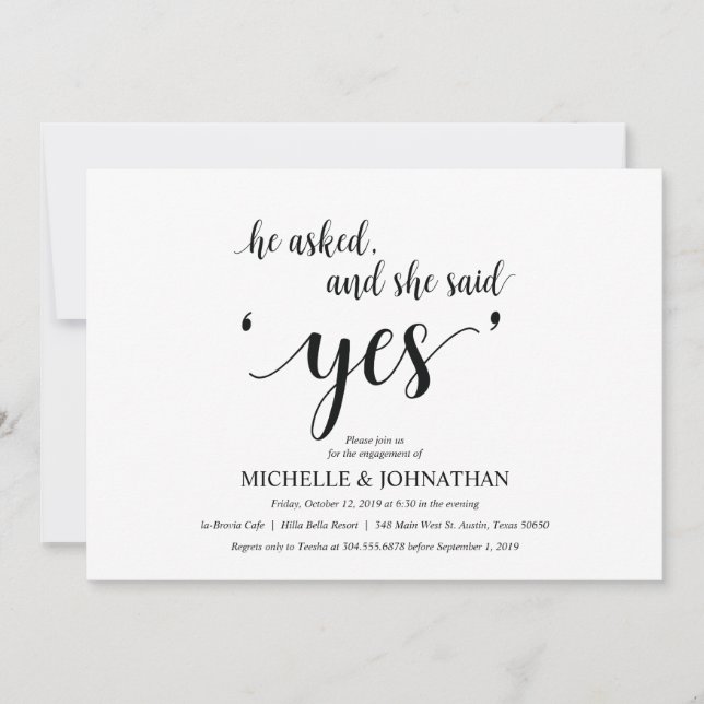 She said yes, Engagement Party invites (Front)
