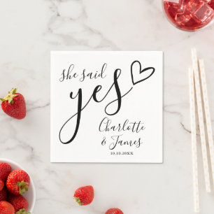 She Said Yes Engagement Party Love Heart Napkin