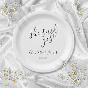 She Said Yes Engagement Party Love Heart Paper Plate
