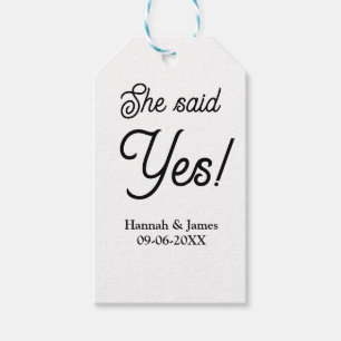She said yes engagement party name date simple min gift tags