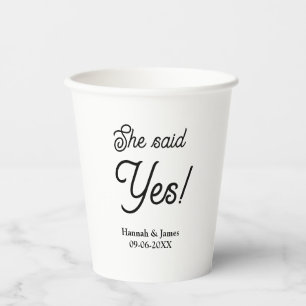 She said yes engagement party name date simple min paper cups