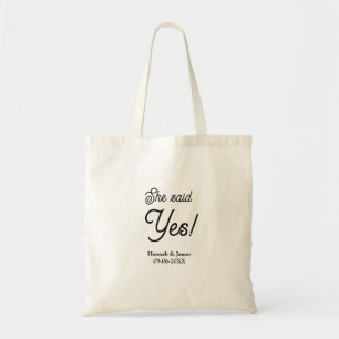She said yes engagement party name date simple min tote bag