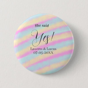 She said yes engagement party pink blue yellow ste 6 cm round badge