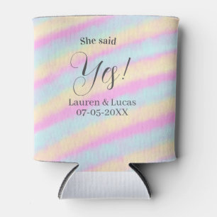 She said yes engagement party pink blue yellow ste can cooler