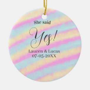 She said yes engagement party pink blue yellow ste ceramic tree decoration