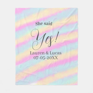 She said yes engagement party pink blue yellow ste fleece blanket