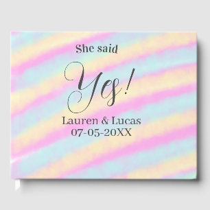 She said yes engagement party pink blue yellow ste guest book