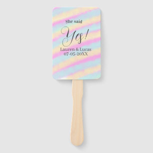 She said yes engagement party pink blue yellow ste hand fan