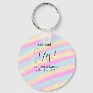 She said yes engagement party pink blue yellow ste key ring