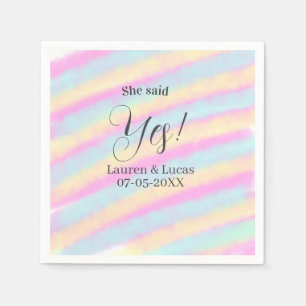 She said yes engagement party pink blue yellow ste napkin