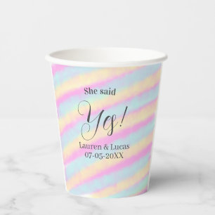 She said yes engagement party pink blue yellow ste paper cups