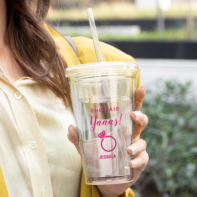 She Said Yes Engagement Party Pink Colour Acrylic Tumbler (Creator Uploaded)