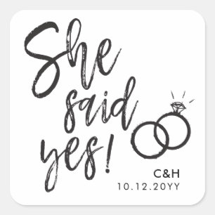 She Said Yes!   Engagement Party Script Lettering Square Sticker