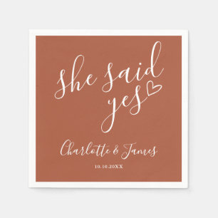 She Said Yes Engagement Party Terracotta Napkin