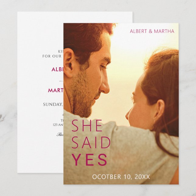 She said yes Engagement photo  Invitation (Front/Back)