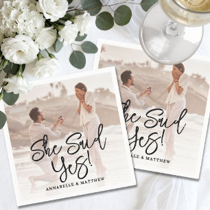 She Said Yes Engagement Photo Party Napkin
