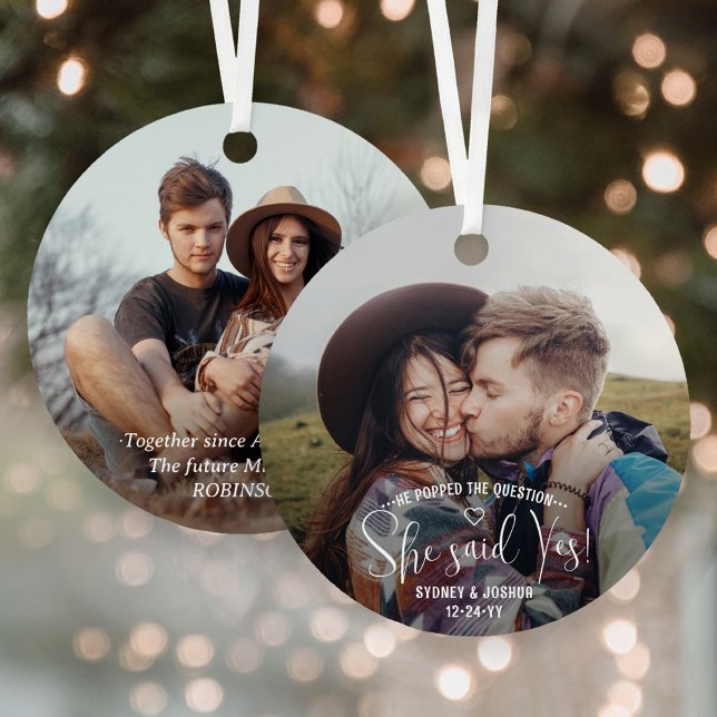 She Said Yes! Engagement Photos 2 Sided Christmas Metal Tree Decoration (Creator Uploaded)
