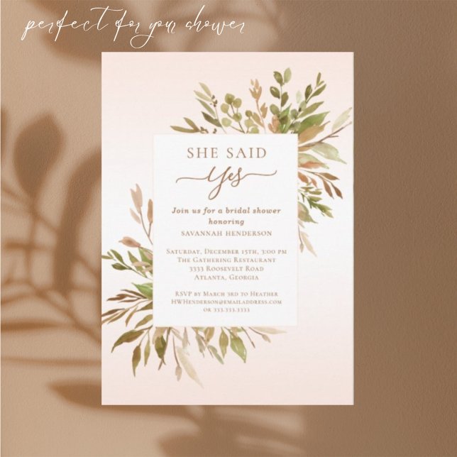 She Said Yes Fall Greenery Bridal Shower Invitation (Creator Uploaded)