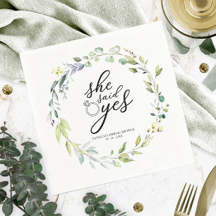 She Said Yes Greenery Eucalyptus Bridal Shower Napkin