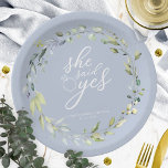 She Said Yes Greenery Eucalyptus Bridal Shower Paper Plate<br><div class="desc">She Said Yes Greenery Eucalyptus Bridal Shower Paper Plate</div>