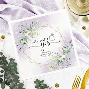 She Said Yes Greenery Geometric Bridal Shower Napkin