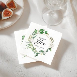 She Said Yes Greenery Geometric Engagement  Napkin