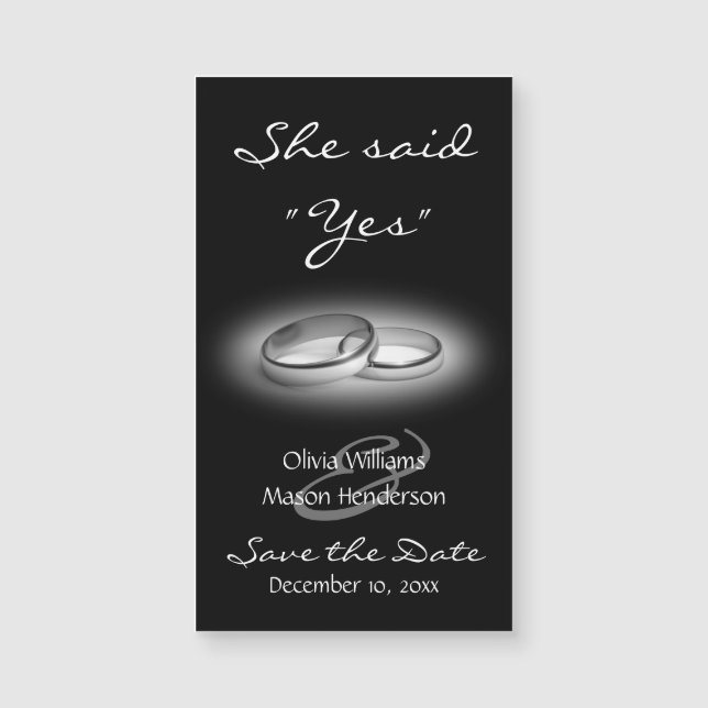 She said "Yes" Inexpensive Save the Date in black (Front)