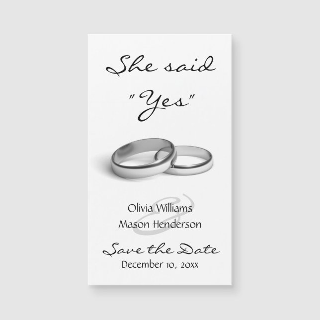 She said "Yes" Inexpensive Save the Date Magnet (Front)