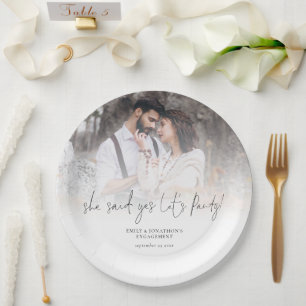 She Said Yes Lets Party Photo Overlay Engagement Paper Plate