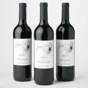 She Said Yes Minimalist Floral Engagement Party Wine Label