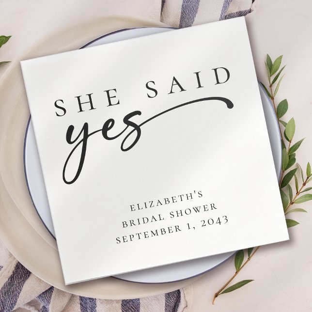 She Said Yes Minimalist Script Bridal Shower Napkin (Creator Uploaded)