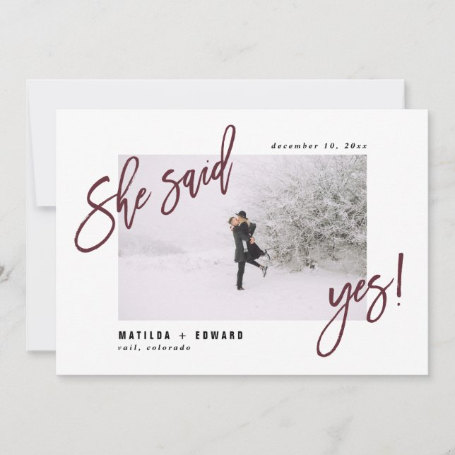 She said yes! Modern graphic photo wedding Save The Date (Front)